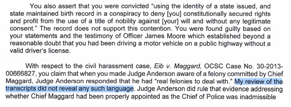 Superior Court of California County of Orange Assistant Presiding Judge Charles Margines Response to Corey Eib 9-22-2015