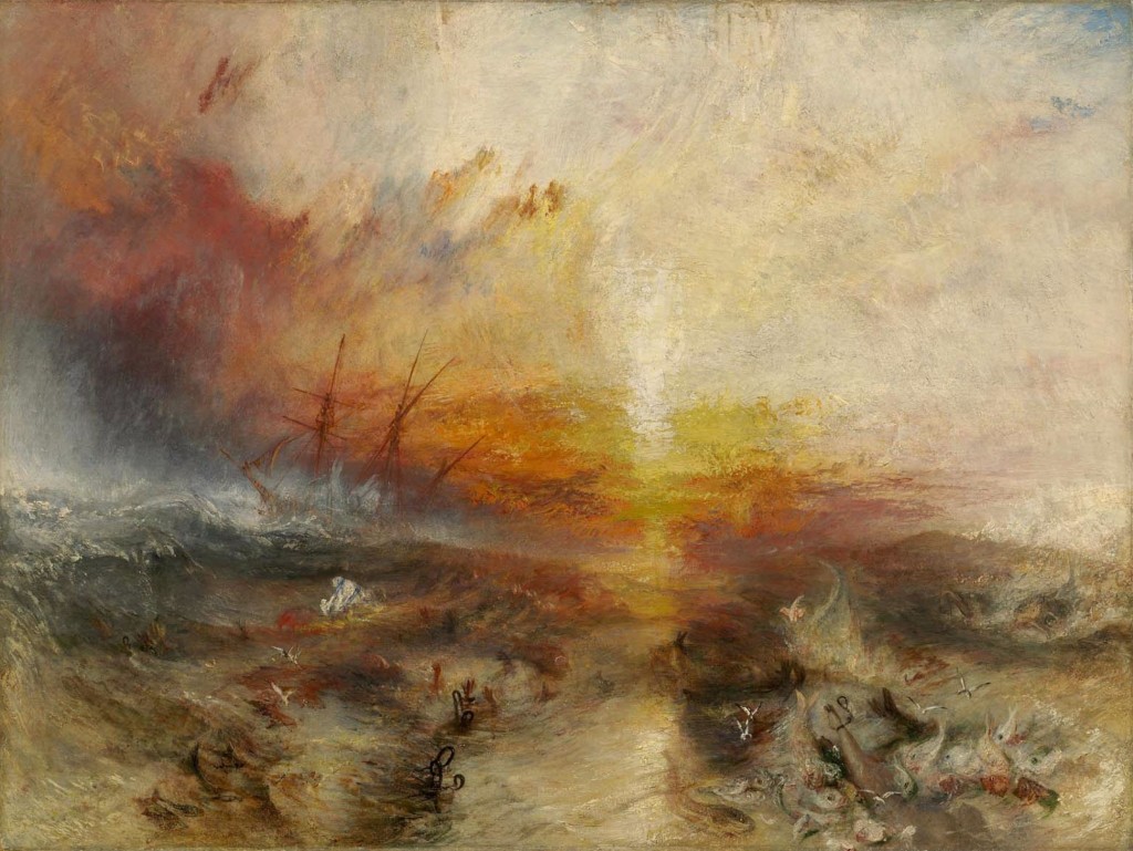Turner painting inspired by the mass killing of slaves being thrown from the ship Zong.